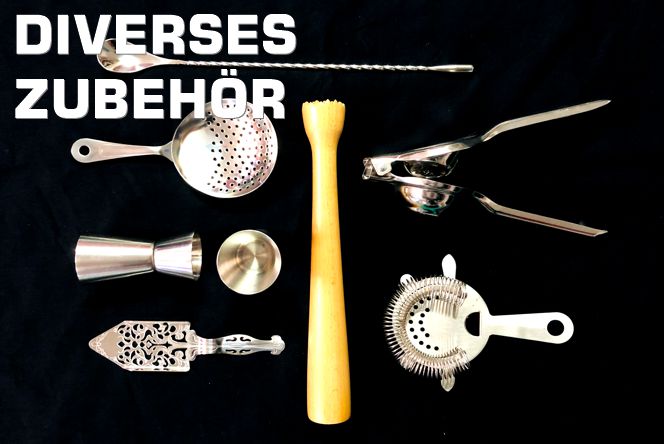 Barzubehör, Löffel, Sieb, Stössel